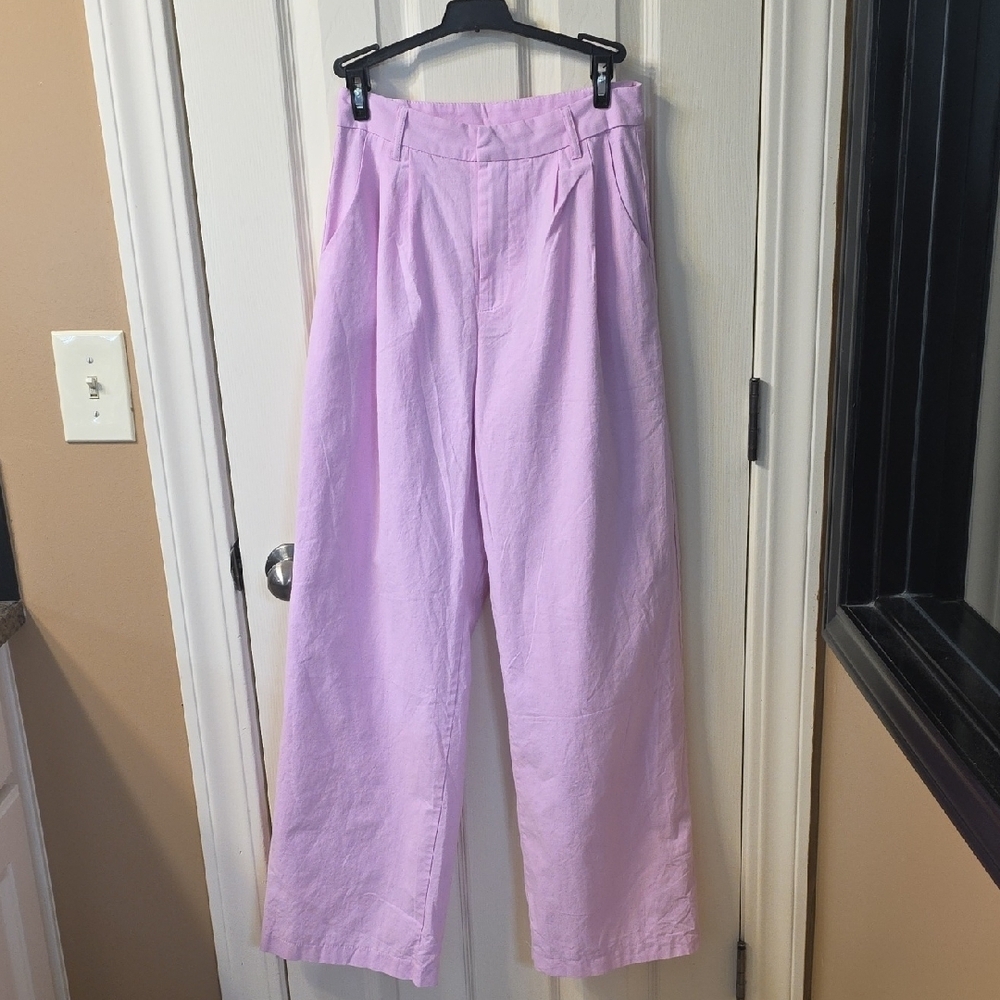 High-Waisted Lavender Wide-Leg Trousers